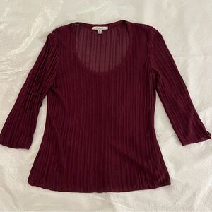 St. John Womens Petite Sheer Maroon Scoop Neck Knit Top Casual Money Chic